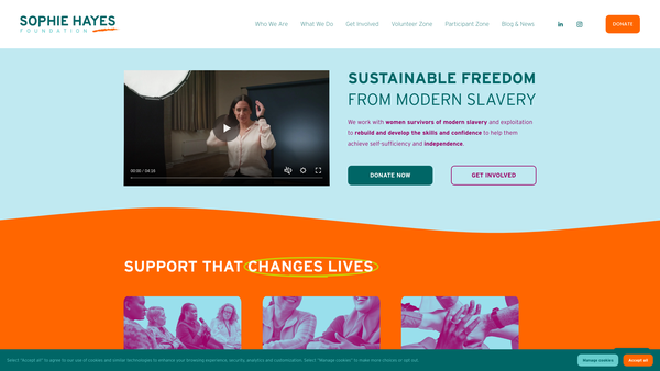 Screenshot of the Sophie Hayes Foundation website