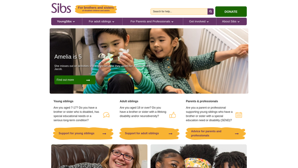 Screenshot of the Sibs-For Brothers And Sisters website