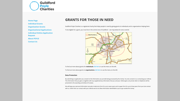 Screenshot of the Guildford Poyle Charities website