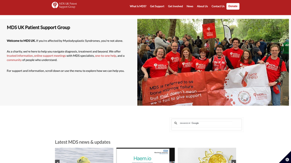 Screenshot of the Mds UK Patient Support Group website