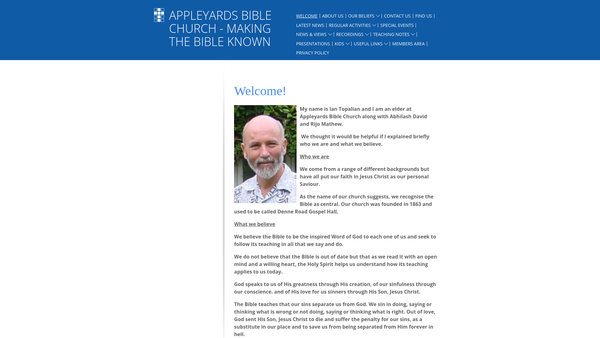 Screenshot of the Appleyards Bible Church website