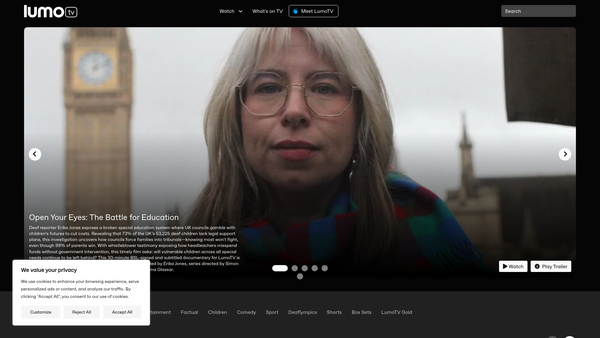Screenshot of the British Sign Language Broadcasting Trust website