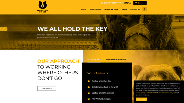 Screenshot of the Forgotten Animals website