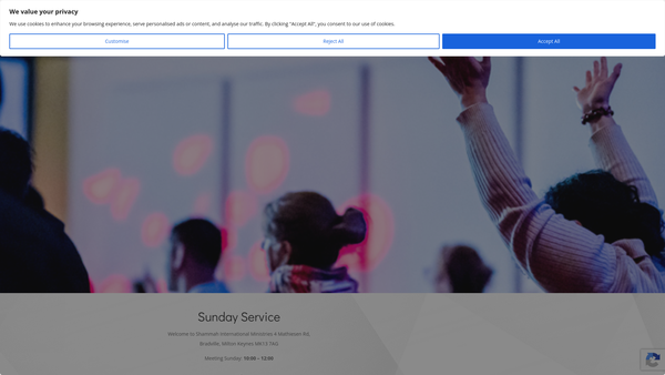 Screenshot of the Shammah International Ministries website