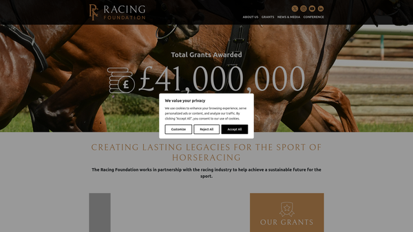 Screenshot of the The Racing Foundation website