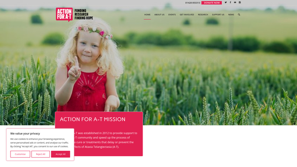 Screenshot of the Action For A-T website