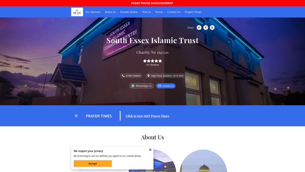 Screenshot of the South Essex Islamic Trust website