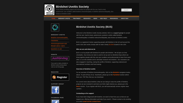 Screenshot of the Birdshot Uveitis Society website