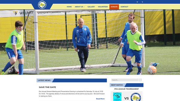 Screenshot of the Surrey Blues Disability Football Club website
