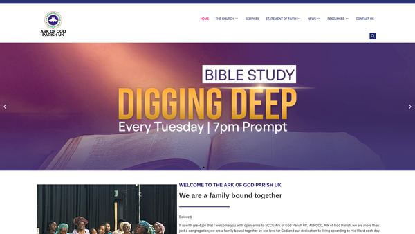 Screenshot of the The Redeemed Christian Church Of God Ark Of God Parish website