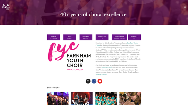 Screenshot of the Farnham Youth Choir website