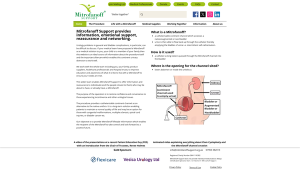 Screenshot of the Mitrofanoff Support website