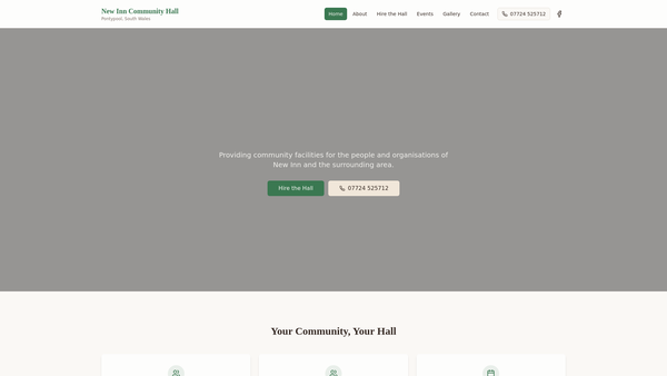 Screenshot of the New Inn Community Hall website