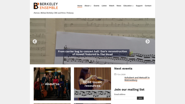 Screenshot of the The Berkeley Ensemble website