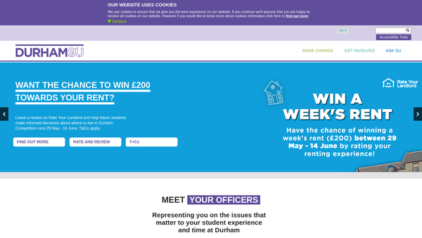 Screenshot of the Durham Students' Union website
