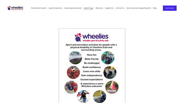 Screenshot of the Wheelies Sport And Activity Club website