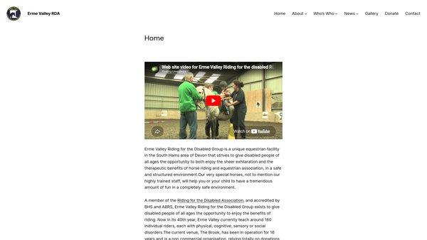 Screenshot of the Erme Valley Riding For The Disabled Ltd website