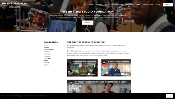 Screenshot of the The Rhythm Studio Foundation website