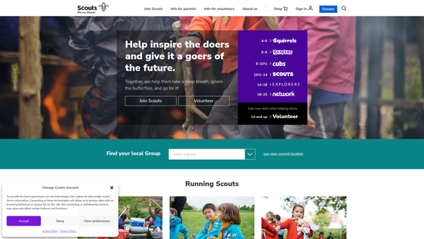 Screenshot of the Mersey Weaver District Scout Council website