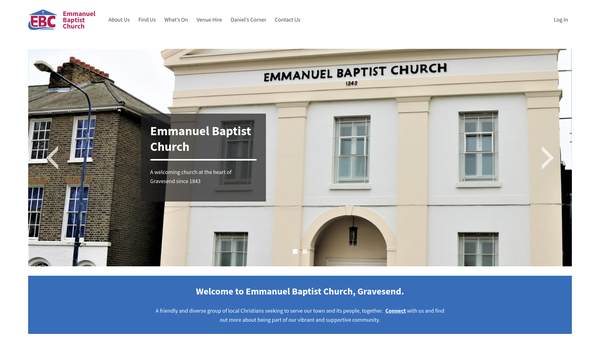 Screenshot of the Emmanuel Baptist Church, Gravesend. website