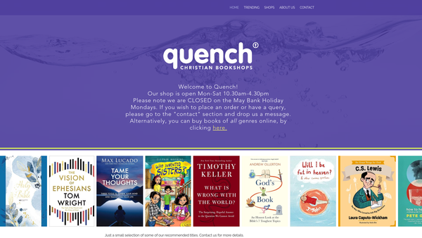 Screenshot of the Quench Christian Bookshops website