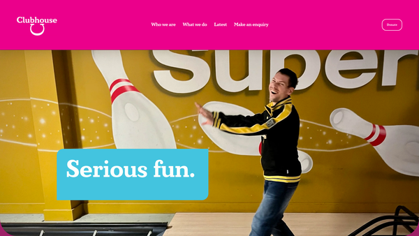 Screenshot of the Clubhouse Support Charity Limited website