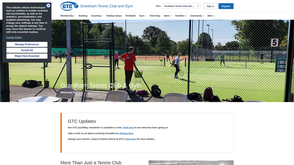 Screenshot of the Grantham Tennis Club Limited website