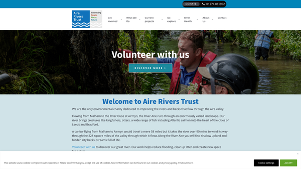 Screenshot of the The Aire Rivers Trust website