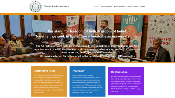 Screenshot of the The All Faiths Network For The United Kingdom website
