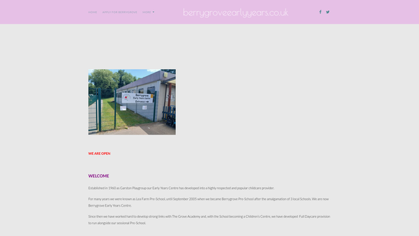 Screenshot of the Berrygrove Early Years Centre website