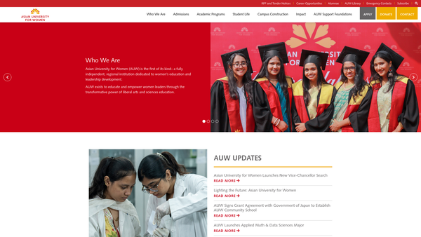 Screenshot of the Asian University For Women Foundation (Bangladesh) website