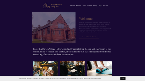 Screenshot of the Rossett & Burton Village Hall Management Committee website