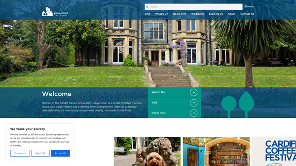 Screenshot of the Insole Court Trust/ymddiriedolaeth Cwrt Insole website