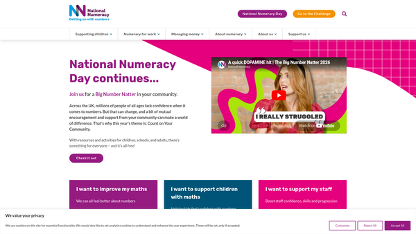 Screenshot of the National Numeracy website