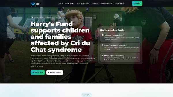 Screenshot of the Harry's Fund website