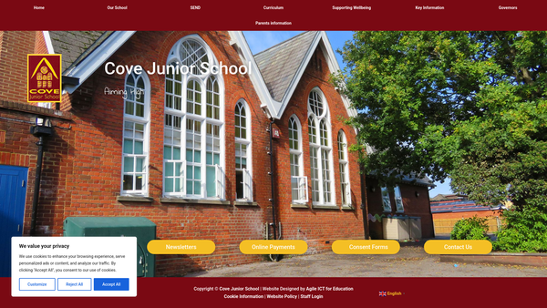 Screenshot of the Cove Junior School Association website