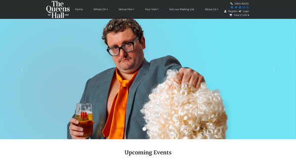 Screenshot of the The Queens Hall, Narberth website