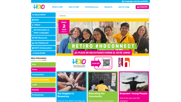 Screenshot of the Huntington's Disease Youth Organisation website