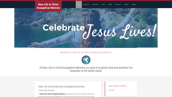 Screenshot of the New Life In Christ Evangelical Ministry. website