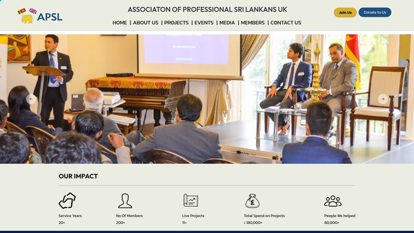 Screenshot of the The Association Of Professional Sri Lankans In The UK (Apsl) website