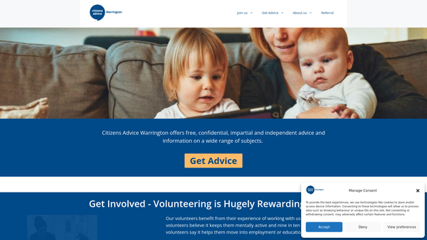 Screenshot of the Warrington District Citizens Advice Bureau website