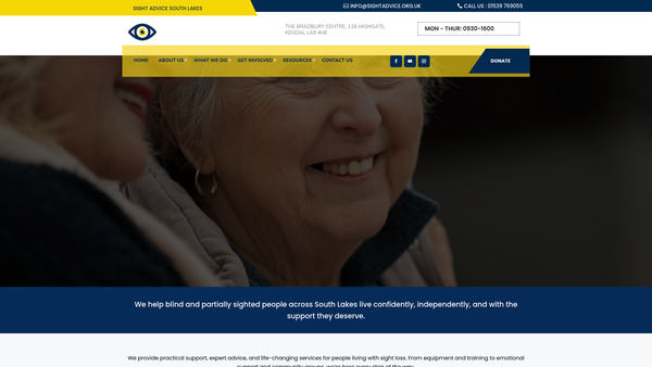 Screenshot of the Sight Advice South Lakes website