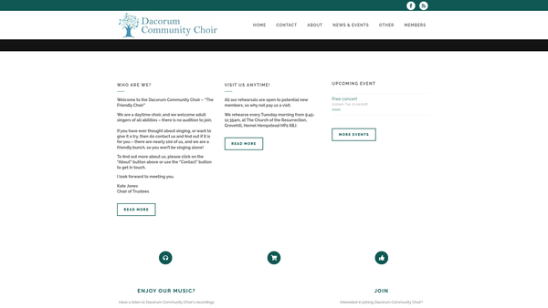 Screenshot of the Dacorum Community Choir website