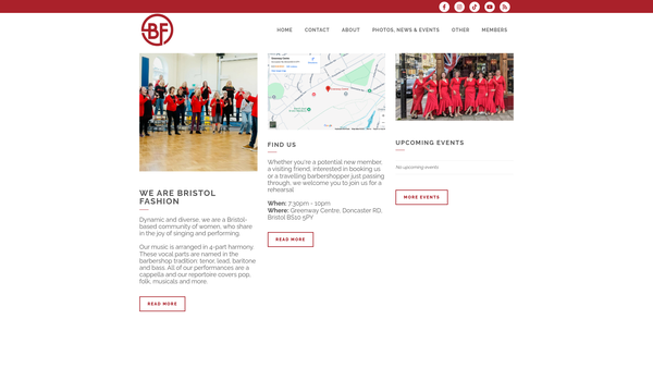 Screenshot of the Bristol Fashion Barbershop Club website