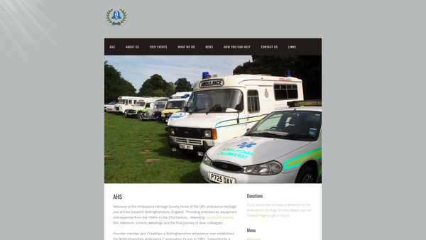 Screenshot of the Ambulance Heritage Society website