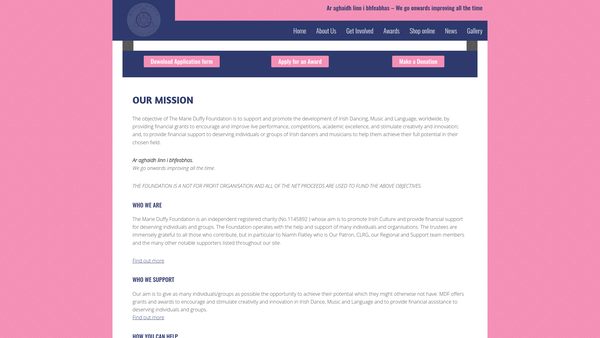 Screenshot of the The Marie Duffy Foundation website