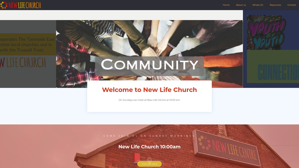 Screenshot of the New Life Church, Tameside website