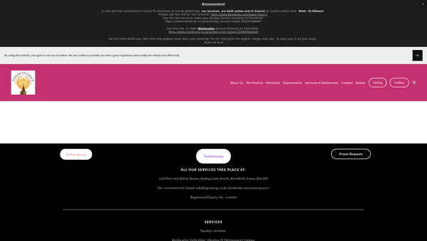 Screenshot of the Tower Of Grace Church Of All Nations website
