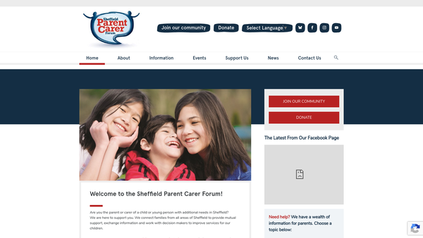 Screenshot of the Sheffield Parent Carer Forum website