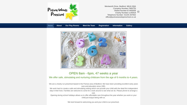 Screenshot of the Putnoe Woods Preschool Limited website